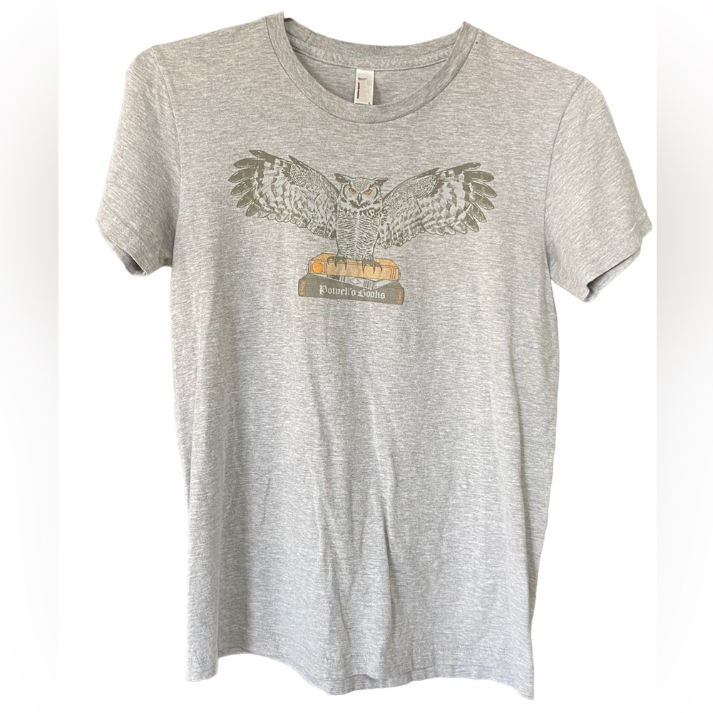 Powell’s Books Gray Women’s XS Retro T-Shirt Youth L OWL Logo Portland Oregon